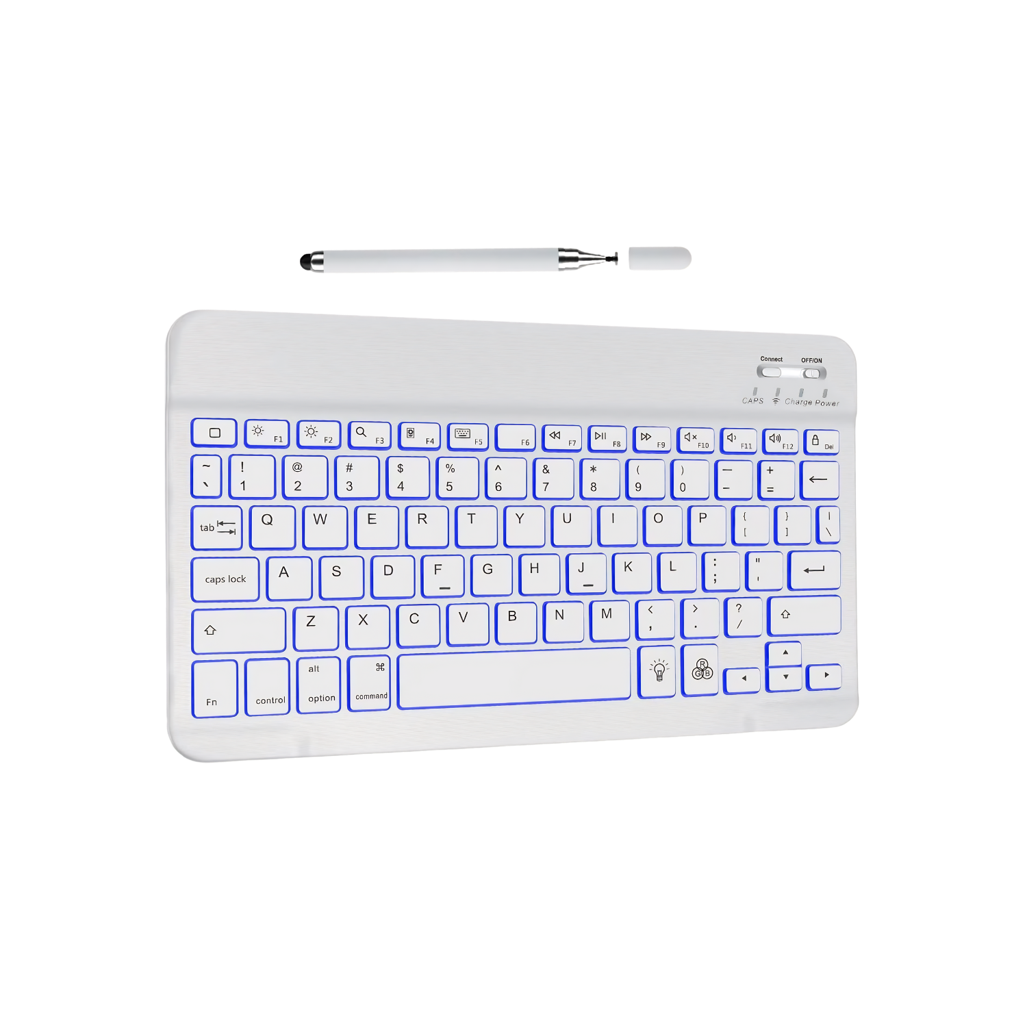 Bluetooth Keyboard, SINBINTA, 7-Color Backlight, Ultraslim, Wireless, Type-C Cable, Rechargeable Battery, Compatible with Tablets and Smartphones White