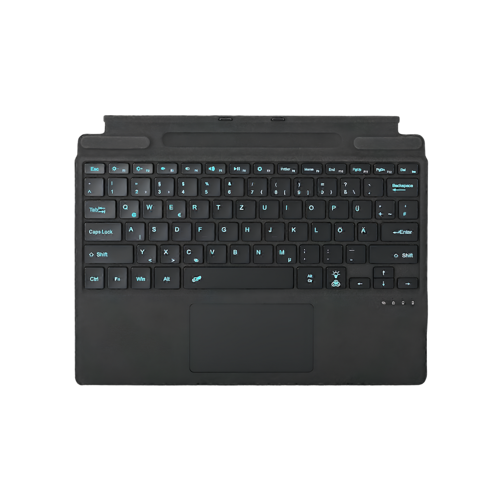 Bluetooth German keyboard with touchpad, 7-color backlight, USB-C charging, compatible with Surface Pro 13 (Copilot+)/Pro 11/Pro 10/Pro 9/Pro 8/Pro X, black