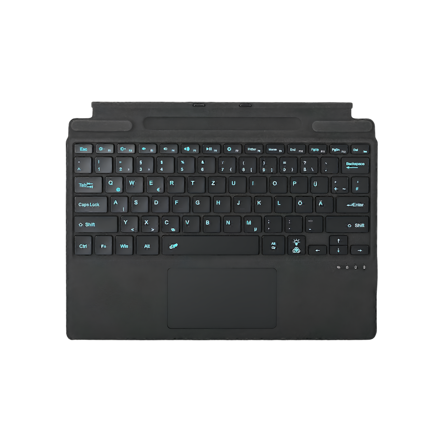 Bluetooth German keyboard with touchpad, 7-color backlight, USB-C charging, compatible with Surface Pro 13 (Copilot+)/Pro 11/Pro 10/Pro 9/Pro 8/Pro X, black