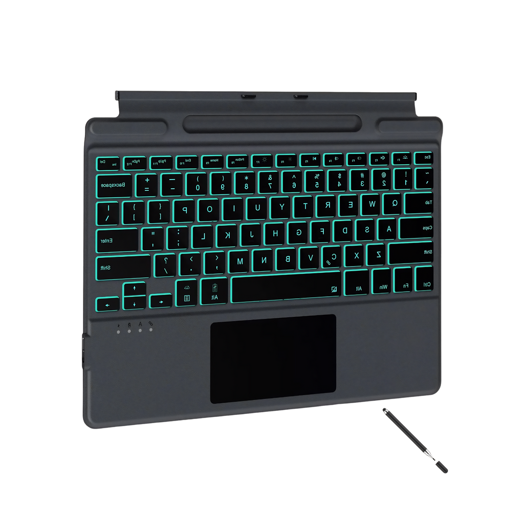 Wireless Keyboard, With touchpad and stylus pen support, Adjustable angle, Non-slip bottom, Capacitive pen, Portable, Bluetooth connection, 7-color backlight