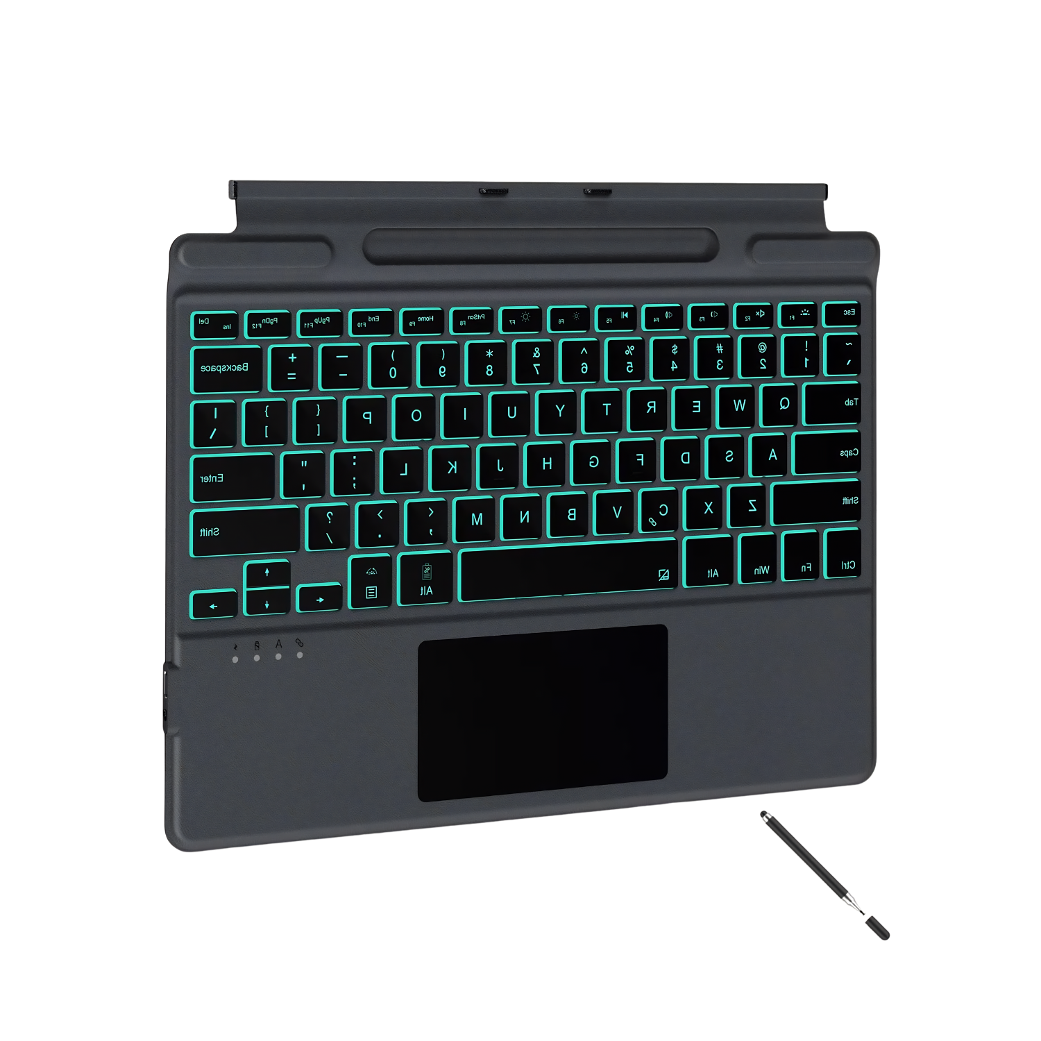 Wireless Keyboard, With touchpad and stylus pen support, Adjustable angle, Non-slip bottom, Capacitive pen, Portable, Bluetooth connection, 7-color backlight