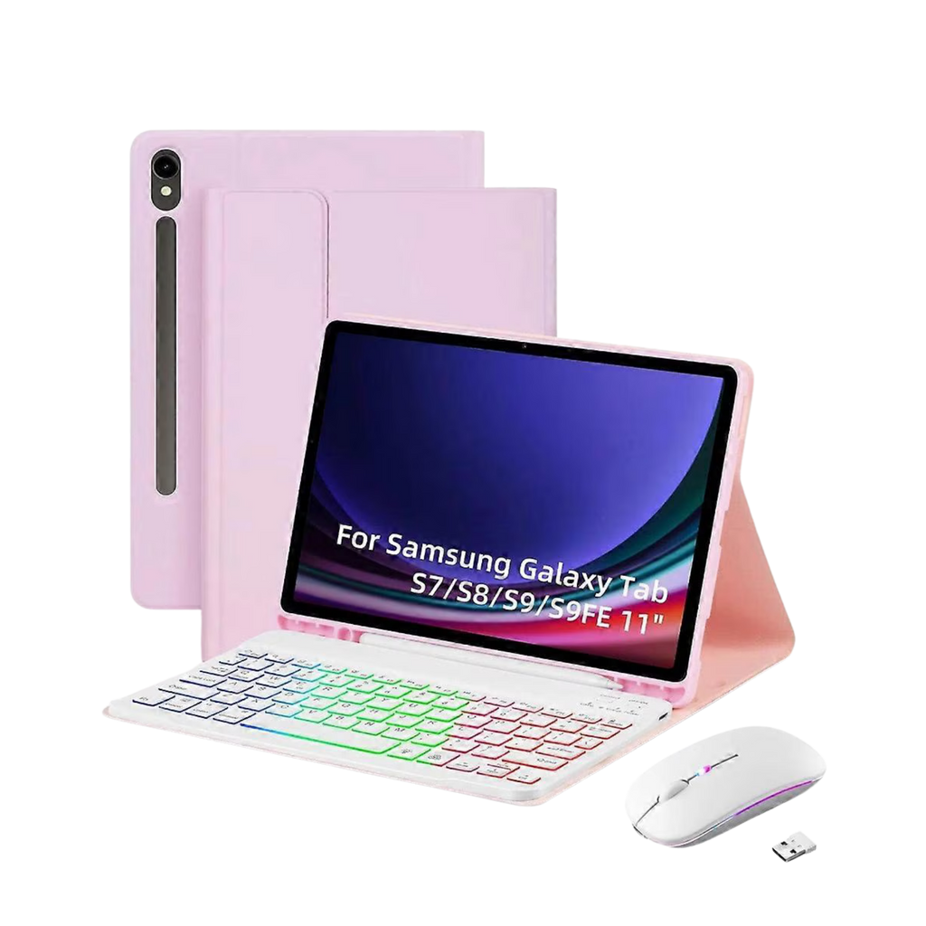 Bluetooth keyboard and mouse set, leather stand, RGB lighting