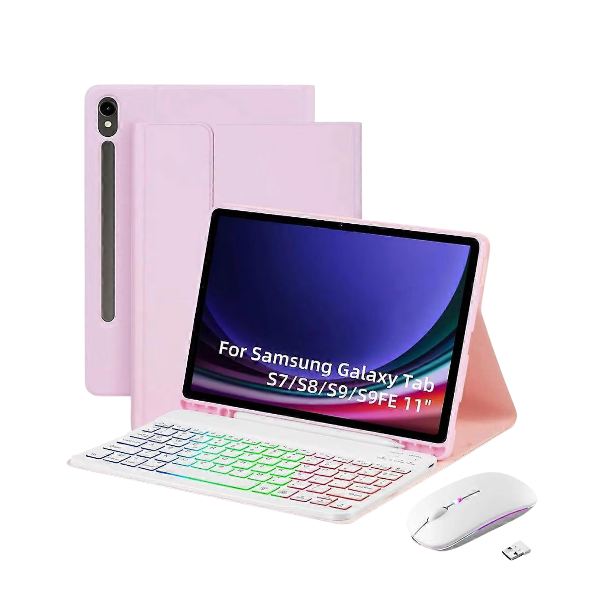 Bluetooth keyboard and mouse set, leather stand, RGB lighting