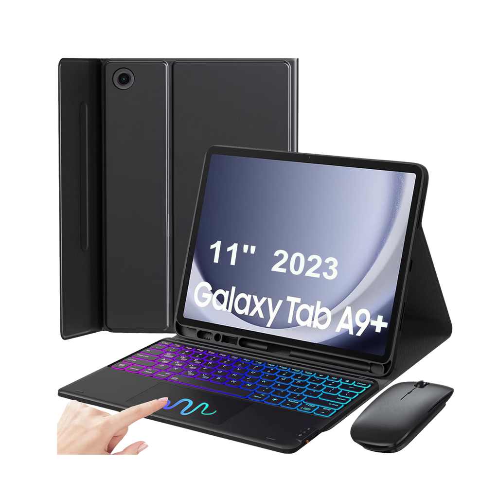 Touchpad Keyboard Case, For Samsung Galaxy Tab A9 Plus 11", Wireless, Bluetooth, 7-Color Backlight, With Pen, Mouse, Silicone Keyboard Membrane