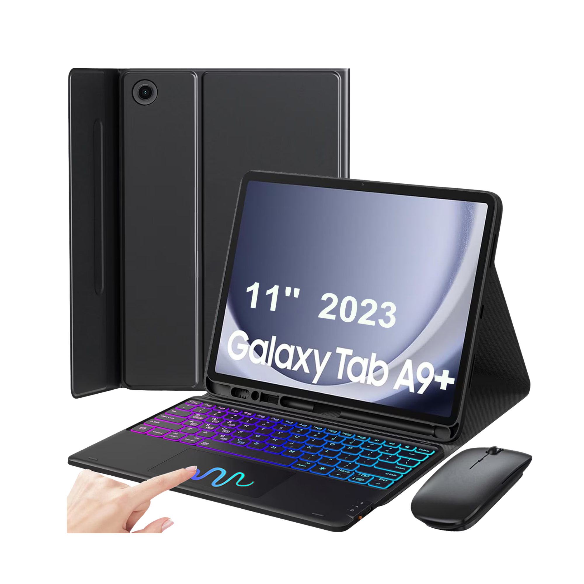 Touchpad Keyboard Case, For Samsung Galaxy Tab A9 Plus 11", Wireless, Bluetooth, 7-Color Backlight, With Pen, Mouse, Silicone Keyboard Membrane