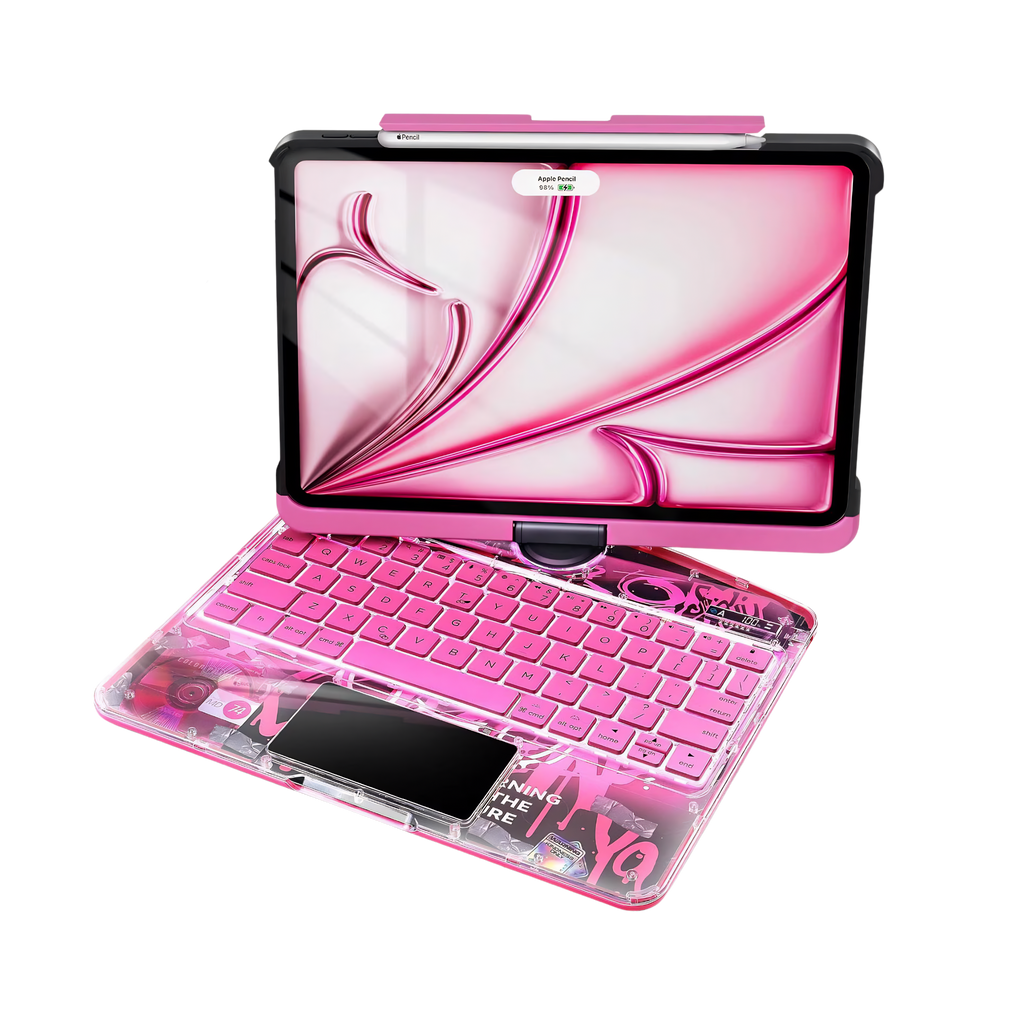 Compatible for iPad Air 11" Case With Keyboard (M3/M2, 2025/2024) and Air 5/4th Gen, iPad Pro 11 (2022/2021/2020/2018). 360 ° Rotating Multi-Touch Trackpad, RGB Backlit Keyboard Pink