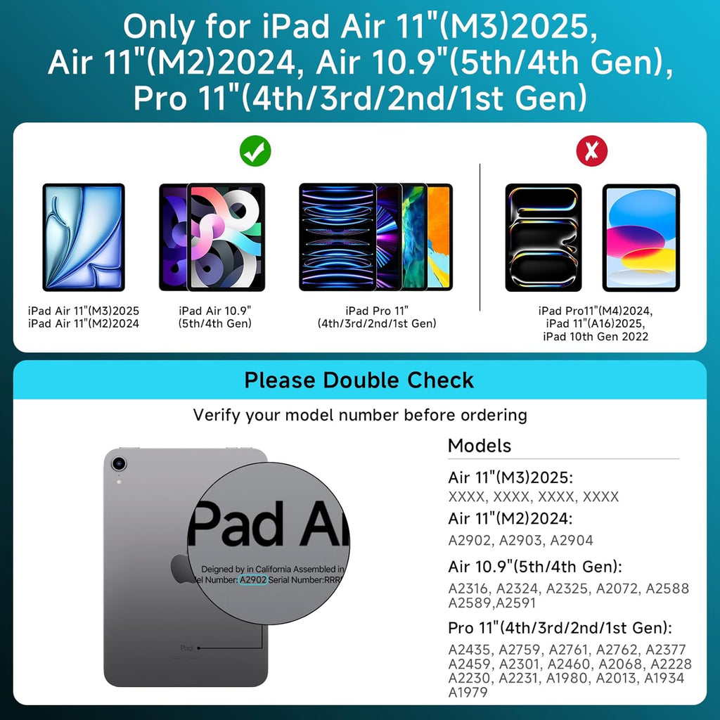 Compatible for iPad Air 11" Case With Keyboard (M3/M2, 2025/2024) and Air 5/4th Gen, iPad Pro 11 (2022/2021/2020). 360 ° Rotatable Multi-Touch Trackpad Blue
