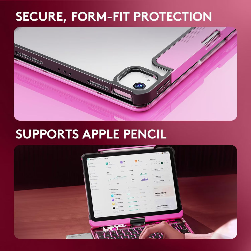 Compatible for iPad Air 11" Case With Keyboard (M3/M2, 2025/2024) and Air 5/4th Gen, iPad Pro 11 (2022/2021/2020/2018). 360 ° Rotating Multi-Touch Trackpad, RGB Backlit Keyboard Pink