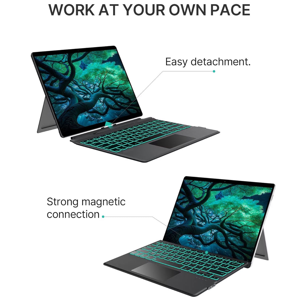 Wireless Keyboard, With touchpad and stylus pen support, Adjustable angle, Non-slip bottom, Capacitive pen, Portable, Bluetooth connection, 7-color backlight