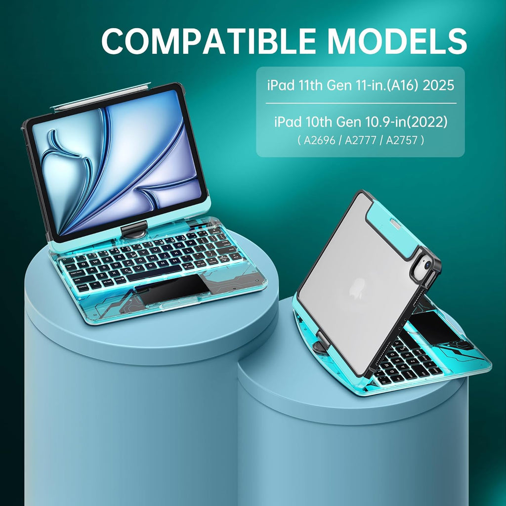 Compatible for iPad Air 11" Case With Keyboard (M3/M2, 2025/2024) and Air 5/4th Gen, iPad Pro 11 (2022/2021/2020). 360 ° Rotatable Multi-Touch Trackpad Blue