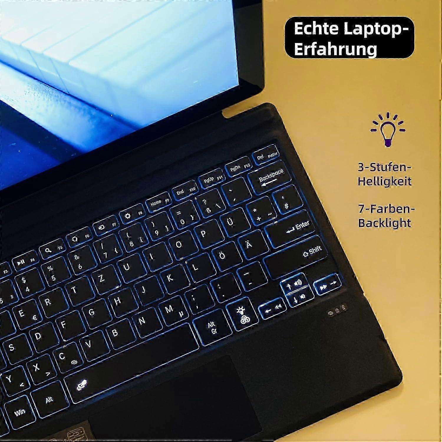 Bluetooth German keyboard with touchpad, 7-color backlight, USB-C charging, compatible with Surface Pro 13 (Copilot+)/Pro 11/Pro 10/Pro 9/Pro 8/Pro X, black