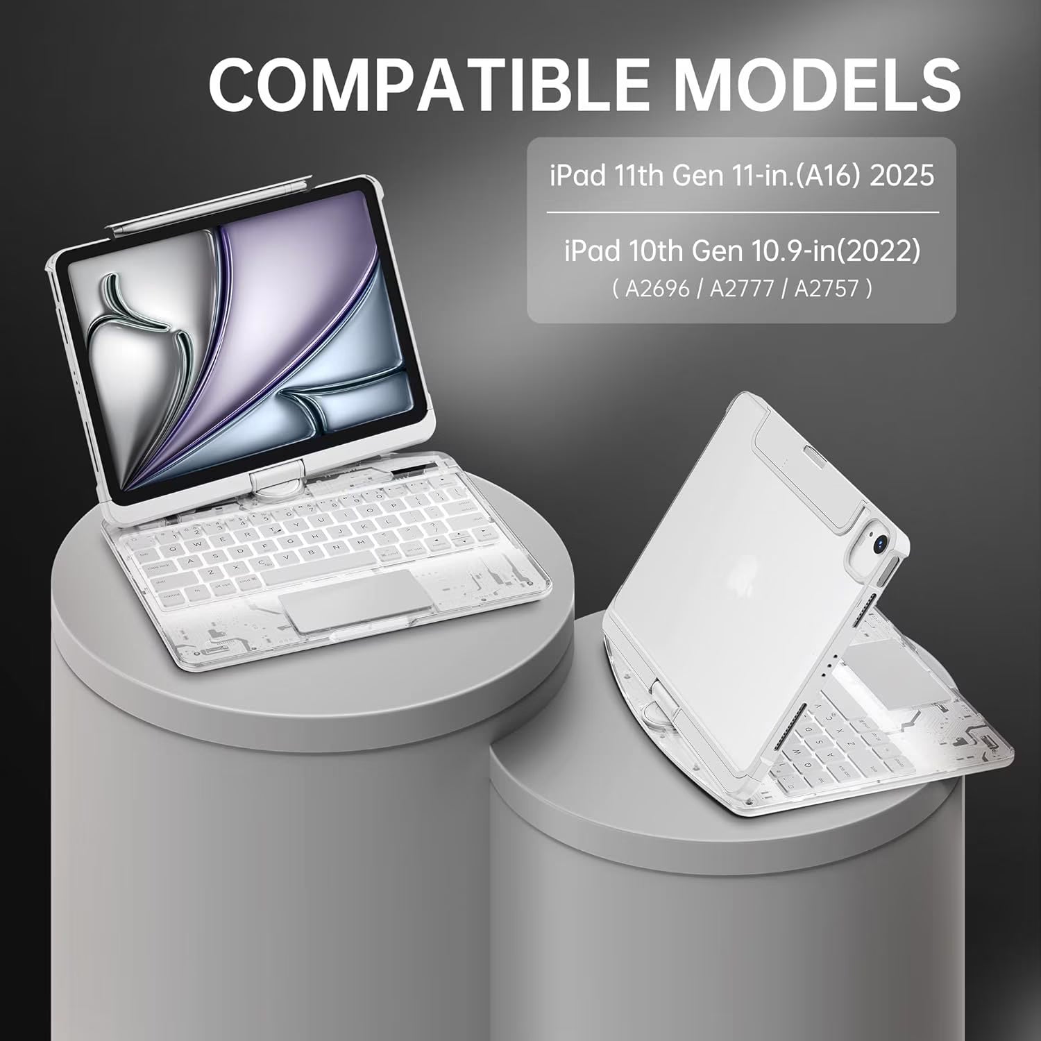 Compatible for iPad Air 11" Case With Keyboard (M3/M2, 2025/2024) and Air 5/4th Gen, iPad Pro 11 (2022/2021/2020/2018). 360 ° Rotating Multi-Touch Trackpad White