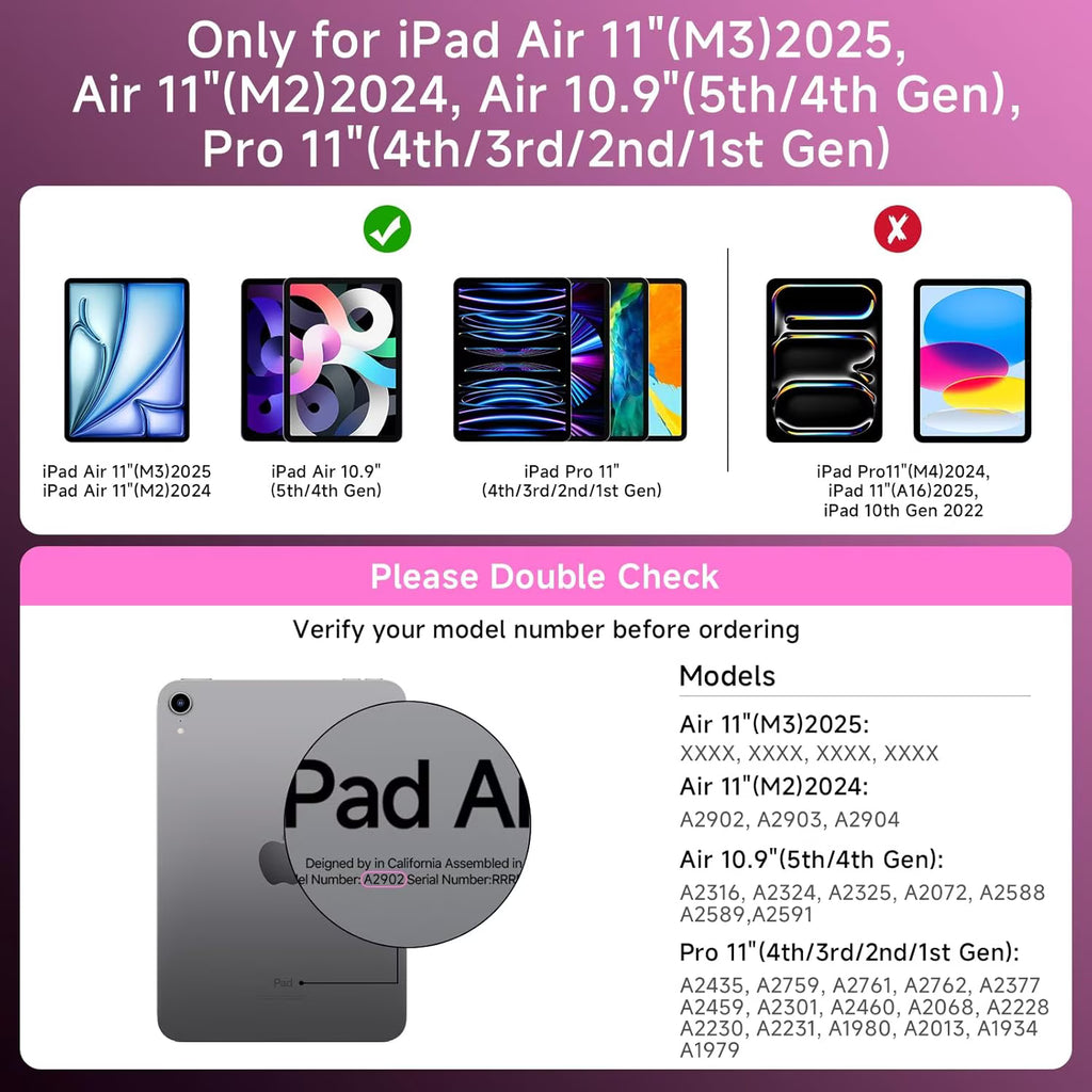 Compatible for iPad Air 11" Case With Keyboard (M3/M2, 2025/2024) and Air 5/4th Gen, iPad Pro 11 (2022/2021/2020/2018). 360 ° Rotating Multi-Touch Trackpad, RGB Backlit Keyboard Pink