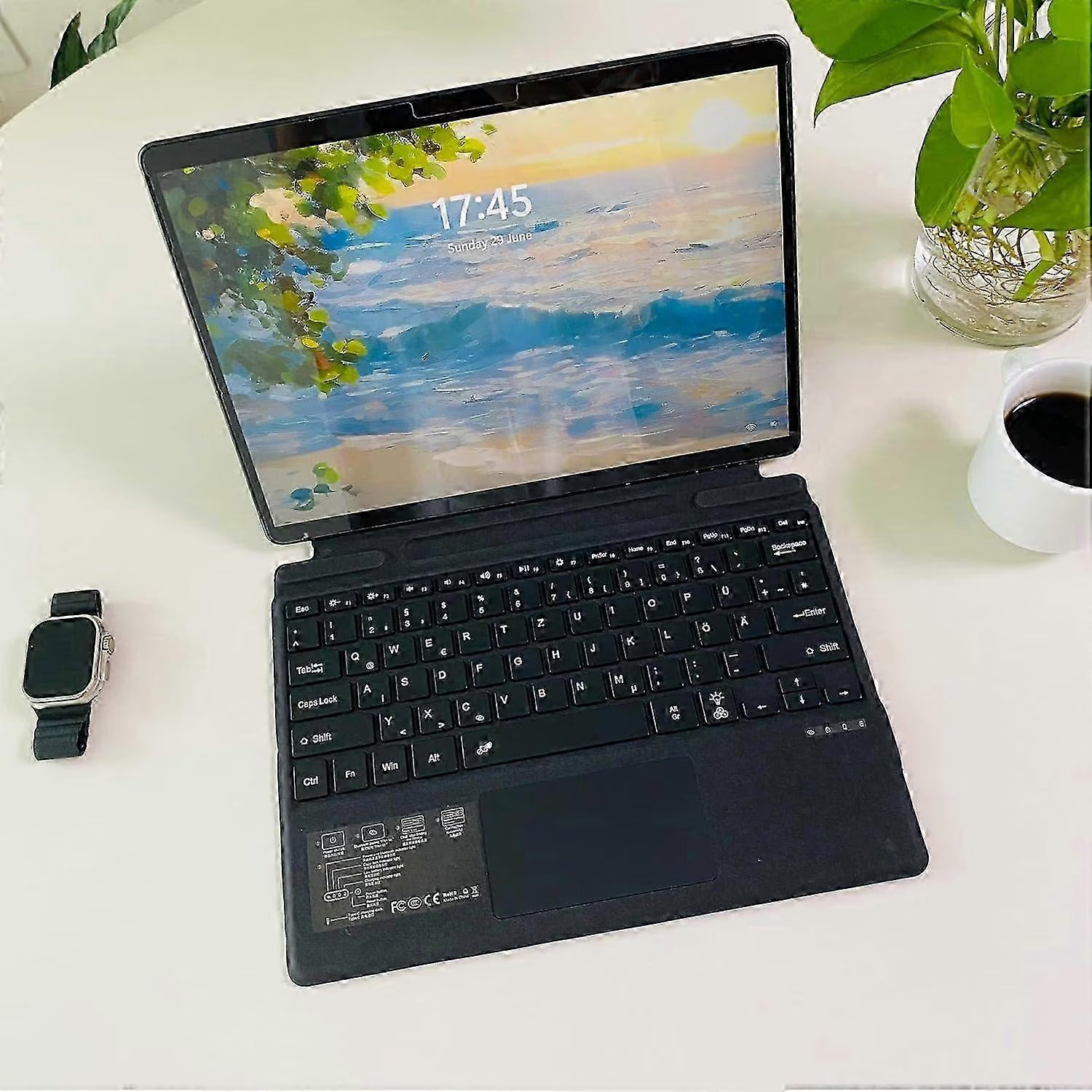 Bluetooth German keyboard with touchpad, 7-color backlight, USB-C charging, compatible with Surface Pro 13 (Copilot+)/Pro 11/Pro 10/Pro 9/Pro 8/Pro X, black