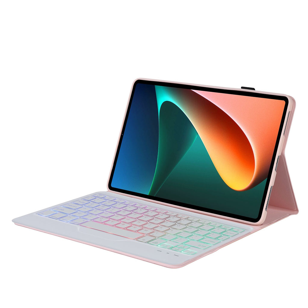 Bluetooth 3.0 keyboard case for Xiaomi Pad 5 / 5 Pro, with stand, detachable keyboard, tricolor lighting, pink