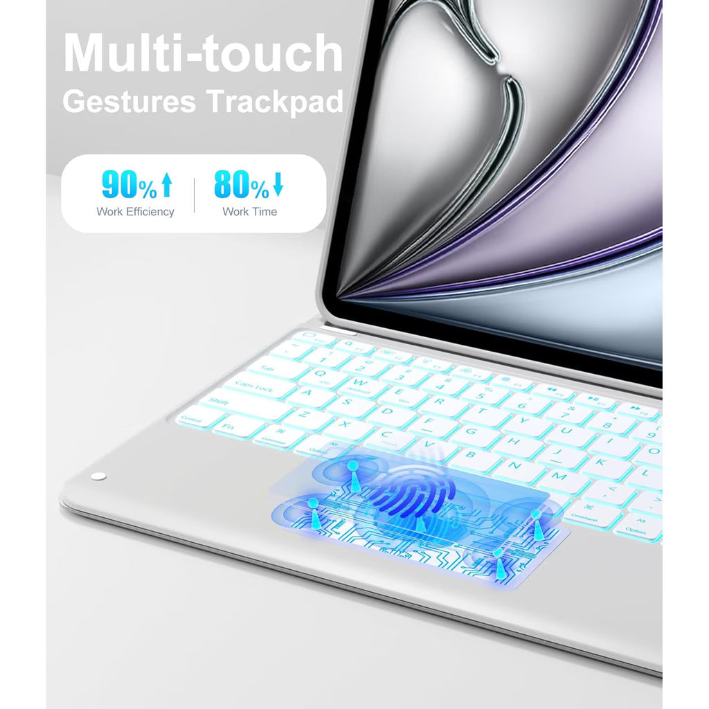 Touchpad Keyboard Case, JODAKOR®, For Samsung Galaxy Tab A9 Plus 11", Wireless, Bluetooth, 7-Color Backlight, With Pen, Mouse, Silicone Keyboard Membrane, Gray