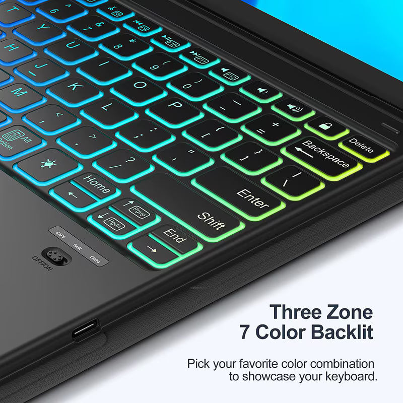 Touchpad Keyboard Case, For Samsung Galaxy Tab A9 Plus 11", Wireless, Bluetooth, 7-Color Backlight, With Pen, Mouse, Silicone Keyboard Membrane