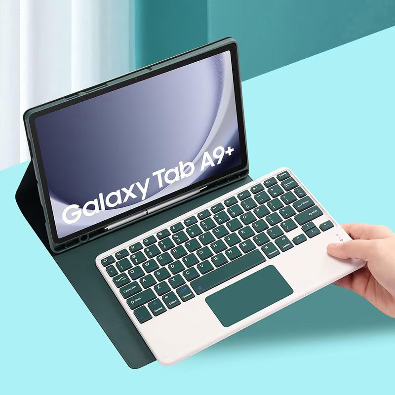 Touchpad Keyboard Case for Samsung Galaxy Tab A9 Plus 11", Wireless, Bluetooth, 7-Color Backlight, with Pen, Mouse, Silicone Keyboard Membrane