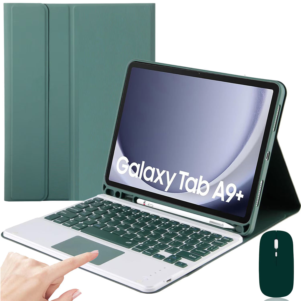 Touchpad Keyboard Case for Samsung Galaxy Tab A9 Plus 11", Wireless, Bluetooth, 7-Color Backlight, with Pen, Mouse, Silicone Keyboard Membrane