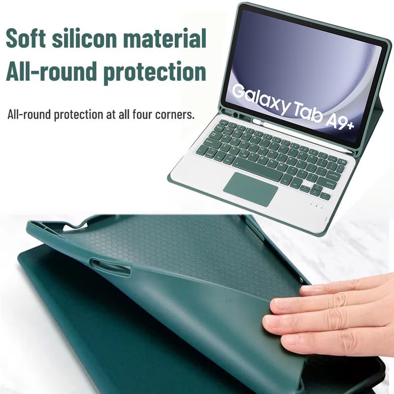 Touchpad Keyboard Case for Samsung Galaxy Tab A9 Plus 11", Wireless, Bluetooth, 7-Color Backlight, with Pen, Mouse, Silicone Keyboard Membrane