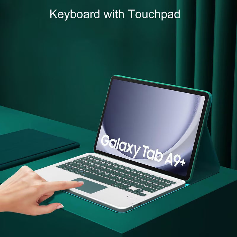 Touchpad Keyboard Case for Samsung Galaxy Tab A9 Plus 11", Wireless, Bluetooth, 7-Color Backlight, with Pen, Mouse, Silicone Keyboard Membrane