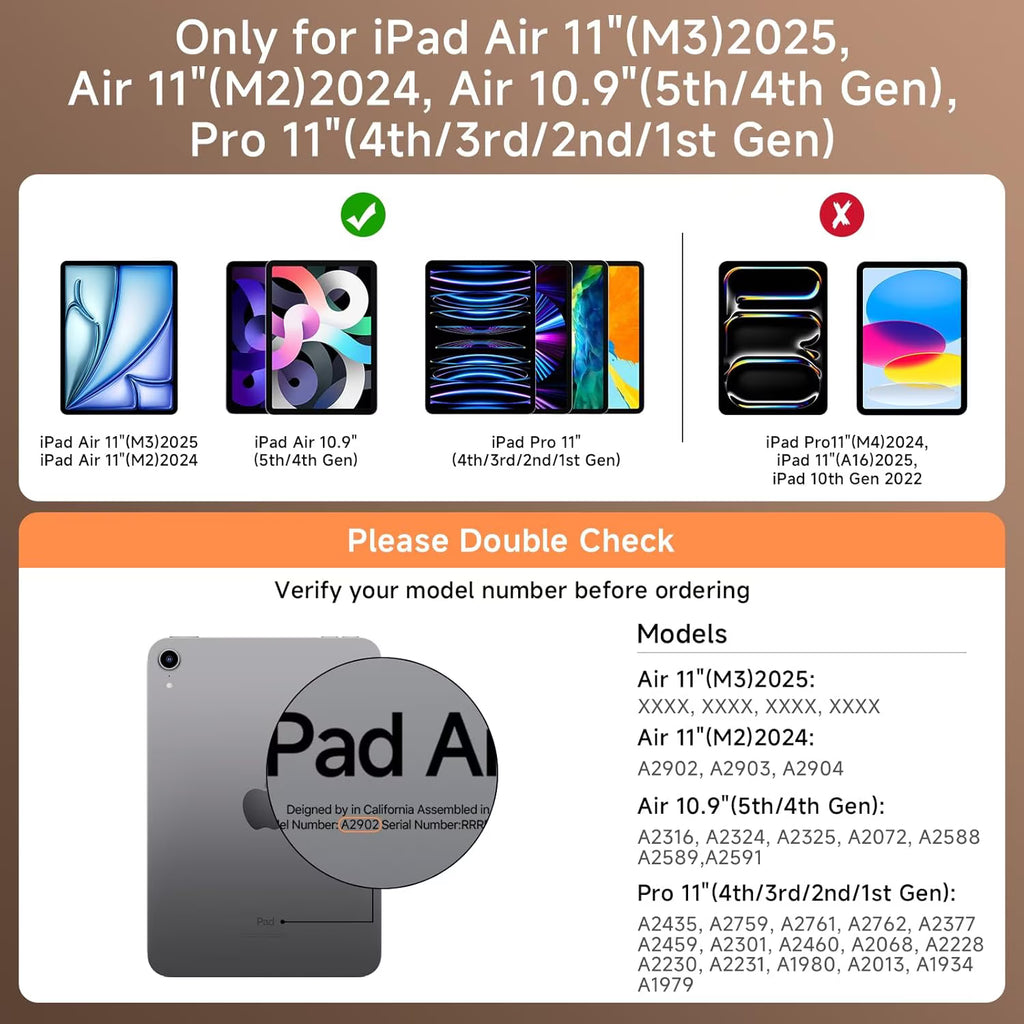 Compatible for iPad Air 11" Case With Keyboard (M3/M2, 2025/2024) and Air 5/4th Gen, iPad Pro 11 (2022/2021/2020/2018). 360 ° Rotating Multi-Touch Trackpad White