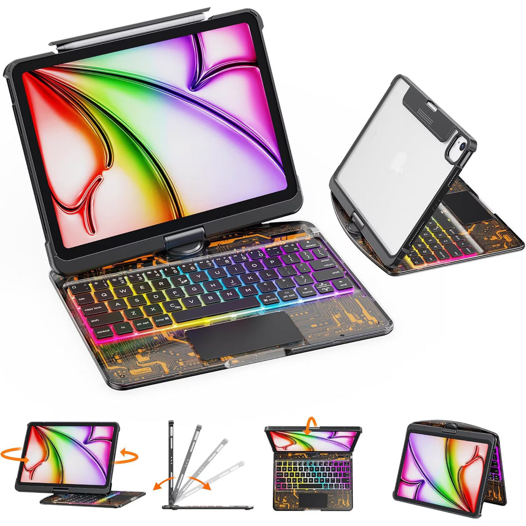 Compatible for iPad Air 11" Case With Keyboard (M3/M2, 2025/2024) and Air 5/4th Gen, iPad Pro 11 (2022/2021/2020/2018). 360 ° Rotating Multi-Touch Trackpad, Black