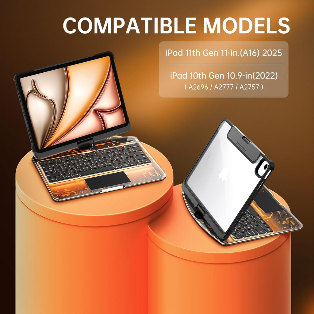 Compatible for iPad Air 11" Case With Keyboard (M3/M2, 2025/2024) and Air 5/4th Gen, iPad Pro 11 (2022/2021/2020/2018). 360 ° Rotating Multi-Touch Trackpad, Black