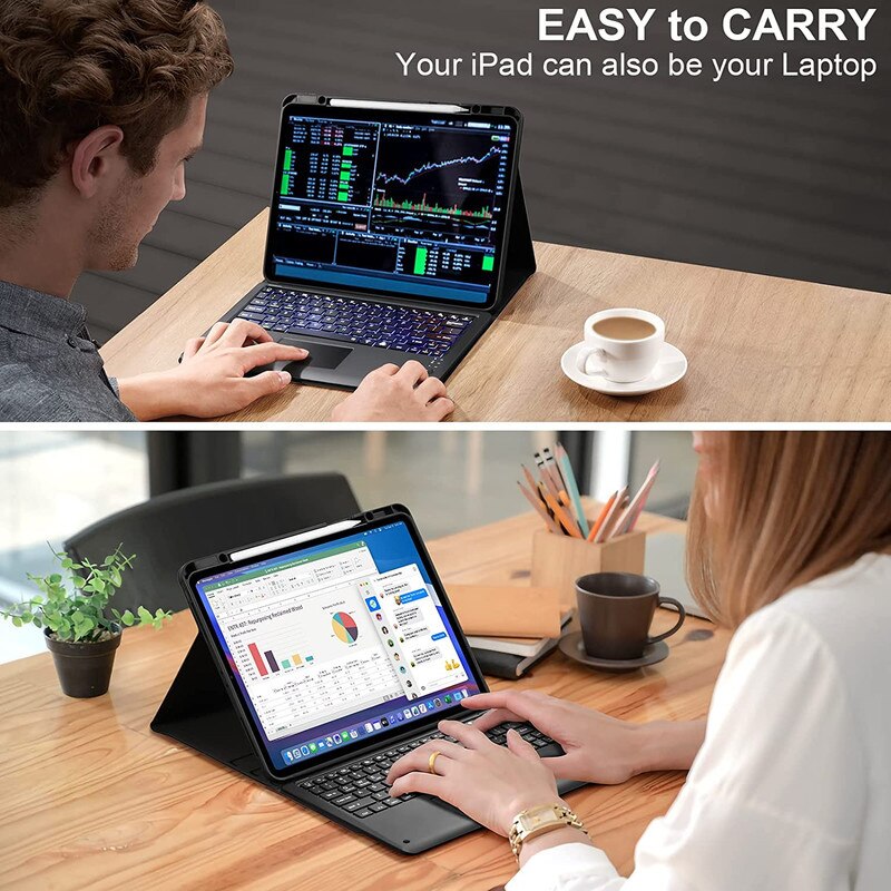Touchpad Keyboard Case, For Samsung Galaxy Tab A9 Plus 11", Wireless, Bluetooth, 7-Color Backlight, With Pen, Mouse, Silicone Keyboard Membrane
