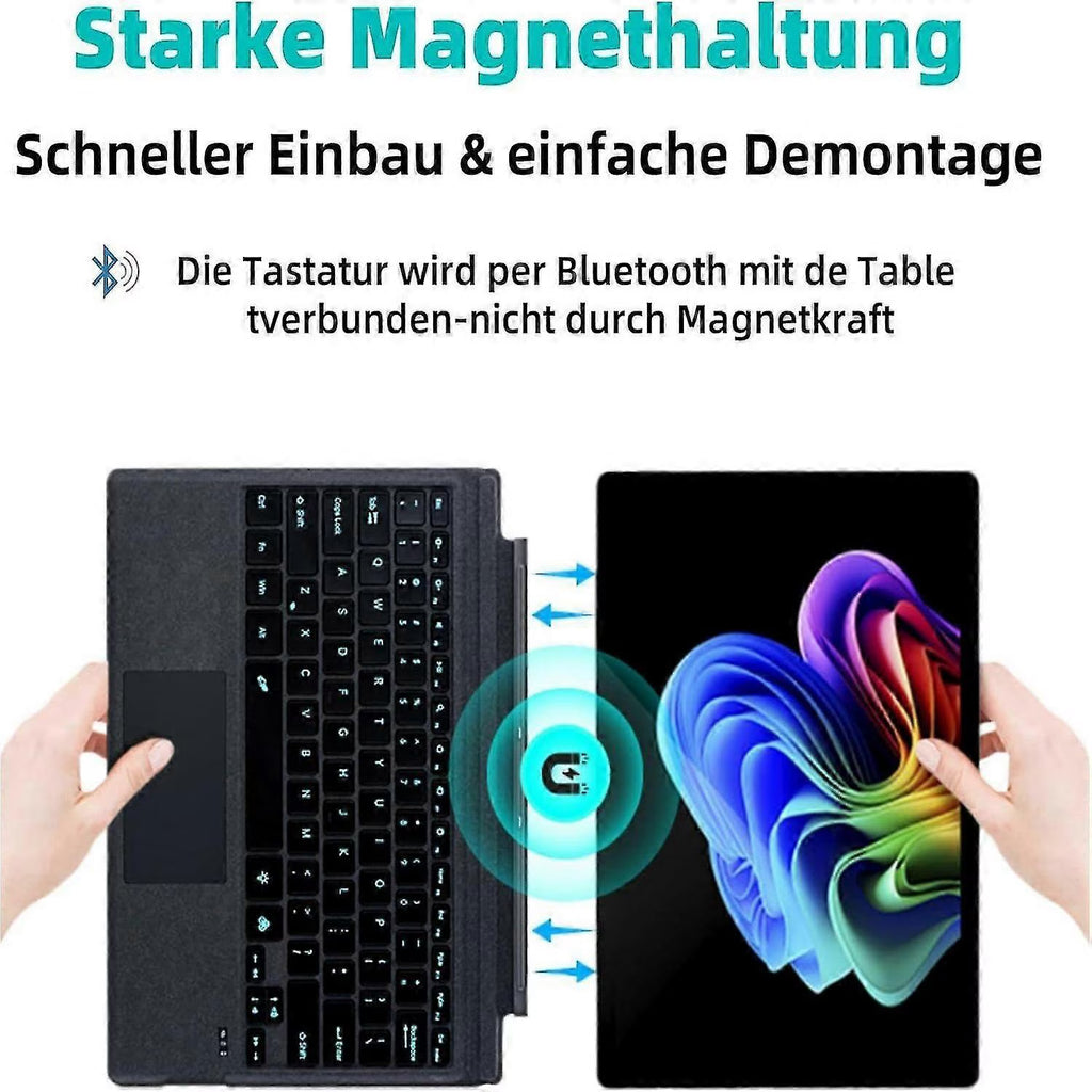 Bluetooth German keyboard with touchpad, 7-color backlight, USB-C charging, compatible with Surface Pro 13 (Copilot+)/Pro 11/Pro 10/Pro 9/Pro 8/Pro X, black